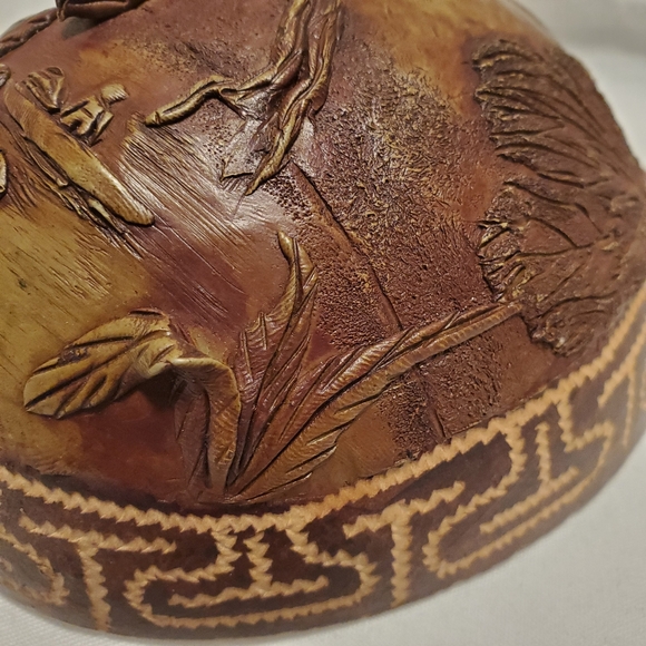 Bug Bear Carved Half Coconut Shell Scoop Signed Jesus' Snake Fisherman Art - Picture 5 of 15